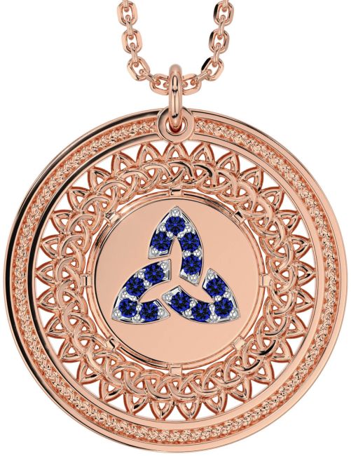 Sapphire Rose Gold Celtic Trinity Knot Necklace