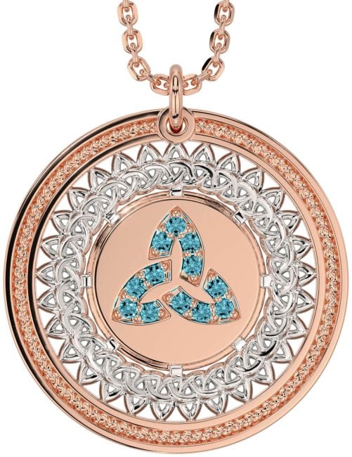 Aquamarine White Rose Gold Celtic Trinity Knot Necklace