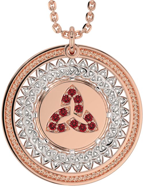 Ruby White Rose Gold Celtic Trinity Knot Necklace