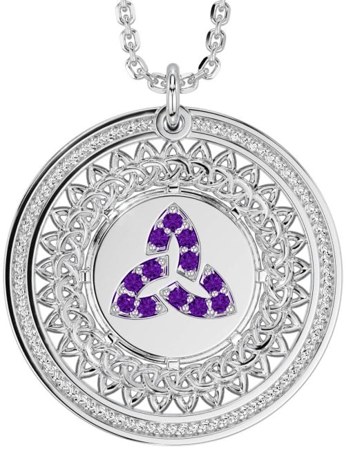 Amethyst White Gold Celtic Trinity Knot Necklace