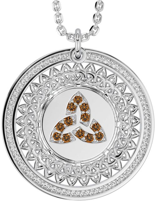Citrine White Gold Celtic Trinity Knot Necklace