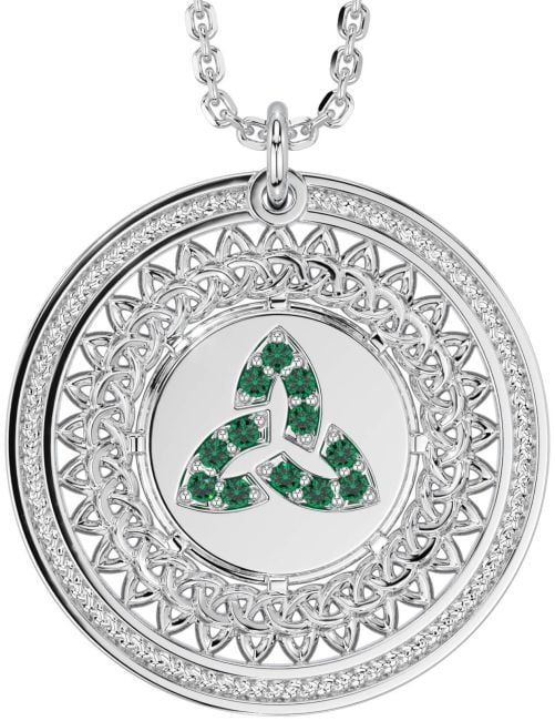Emerald White Gold Celtic Trinity Knot Necklace