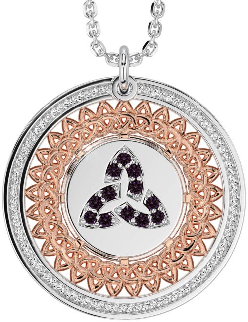 Alexandrite White Rose Gold Celtic Trinity Knot Necklace