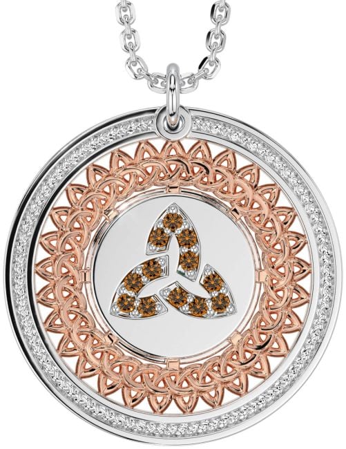 Citrine White Rose Gold Celtic Trinity Knot Necklace