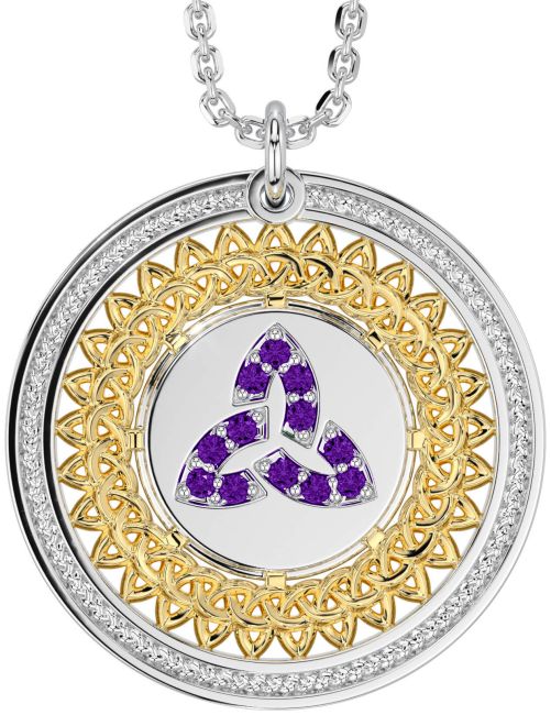 Amethyst White Yellow Gold Celtic Trinity Knot Necklace