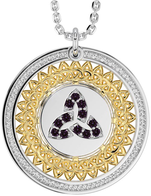 Alexandrite White Yellow Gold Celtic Trinity Knot Necklace