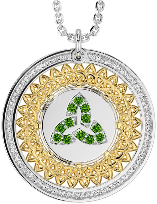 Peridot White Yellow Gold Celtic Trinity Knot Necklace