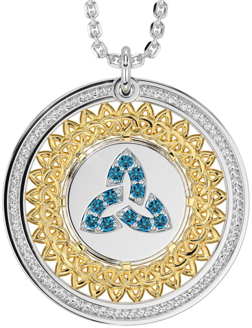 Topaz White Yellow Gold Celtic Trinity Knot Necklace