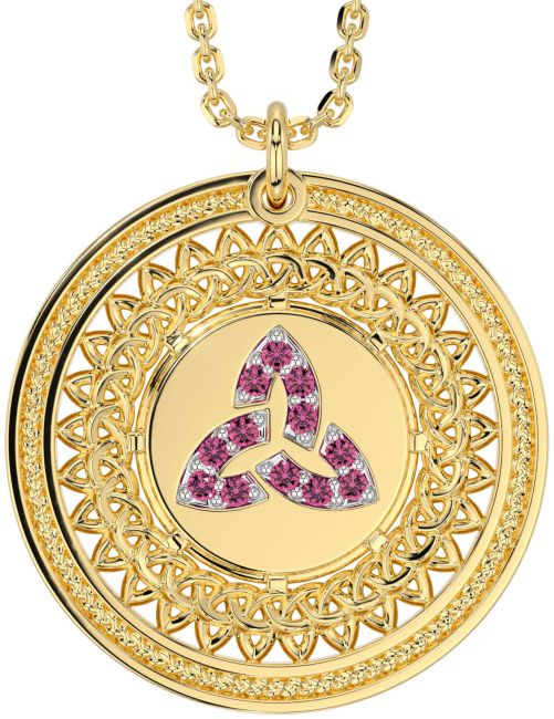 Pink Tourmaline Gold Celtic Trinity Knot Necklace