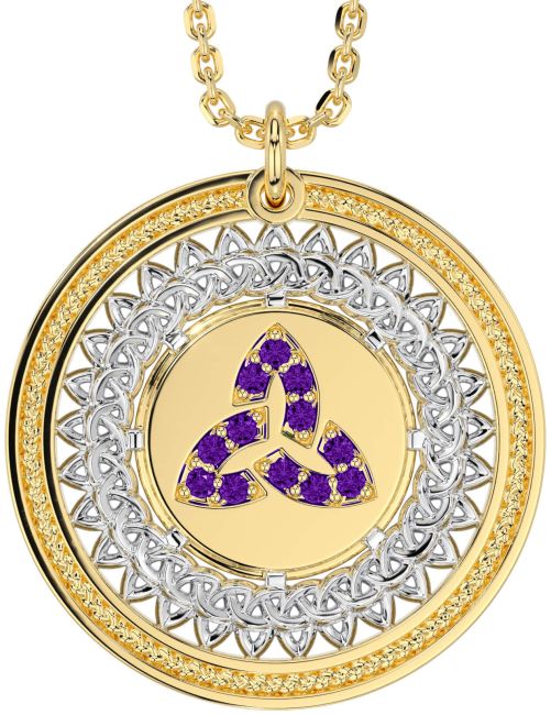 Amethyst White Yellow Gold Celtic Trinity Knot Necklace