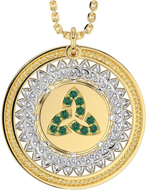 Emerald White Yellow Gold Celtic Trinity Knot Necklace