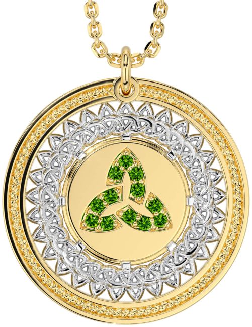 Peridot White Yellow Gold Celtic Trinity Knot Necklace