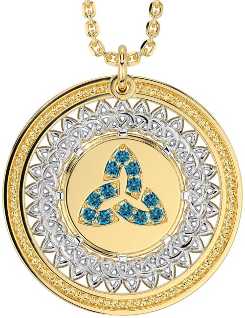 Topaz White Yellow Gold Celtic Trinity Knot Necklace