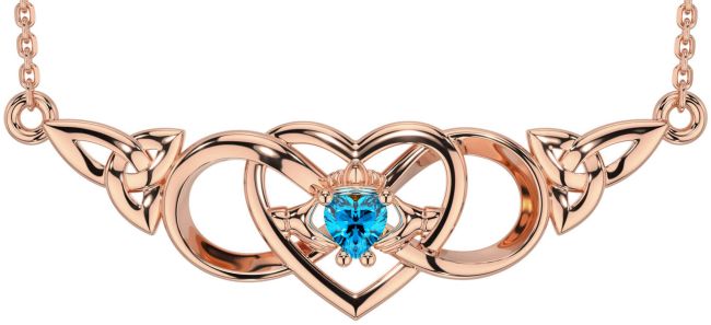 Topaz Rose Gold Silver Celtic Trinity Knot Infinity Heart Claddagh Necklace