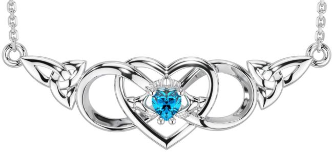 Topaz Silver Celtic Trinity Knot Infinity Heart Claddagh Necklace