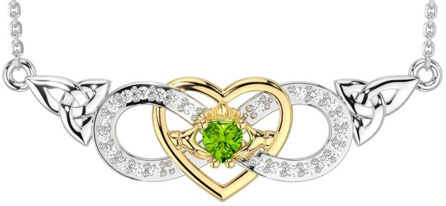 Diamond Peridot Gold Silver Celtic Trinity Knot Infinity Heart Claddagh Necklace