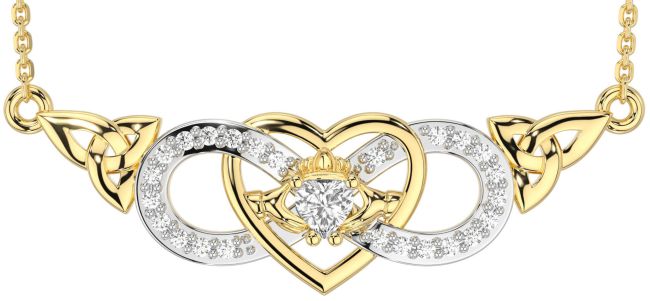 Diamond Gold Silver Celtic Trinity Knot Infinity Heart Claddagh Necklace