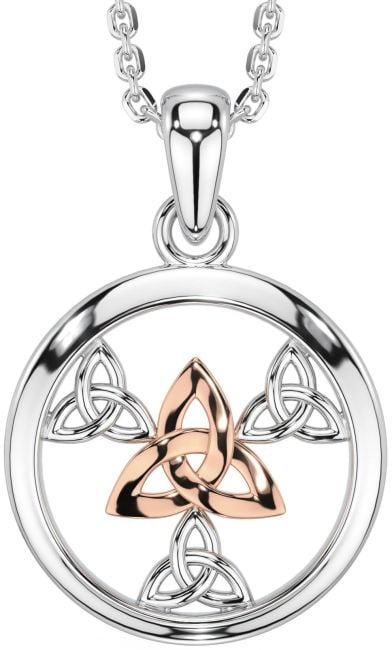 White Rose Gold Celtic Trinity Knot Necklace