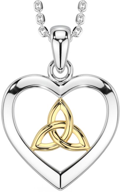 White Yellow Gold Celtic Trinity Knot Heart Necklace