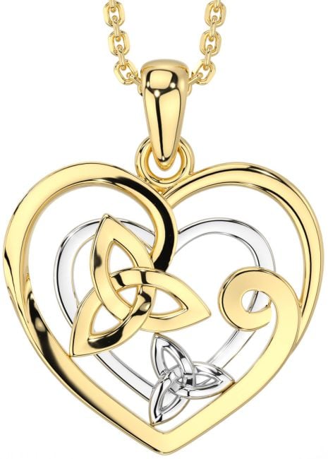 Gold Silver Celtic Trinity Knot Heart Necklace