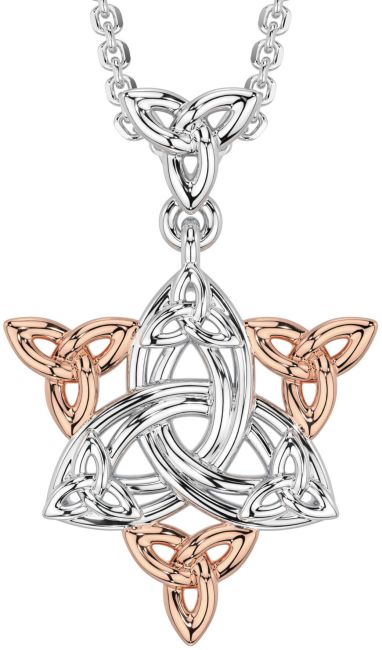 White Rose Gold Celtic Trinity Knot Necklace