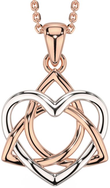 White Rose Gold Celtic Trinity Knot Heart Necklace