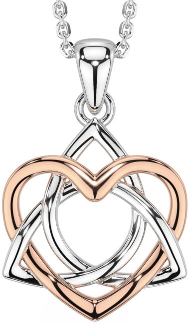 White Rose Gold Celtic Trinity Knot Heart Necklace