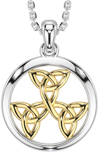 White Yellow Gold Celtic Trinity Knot Necklace