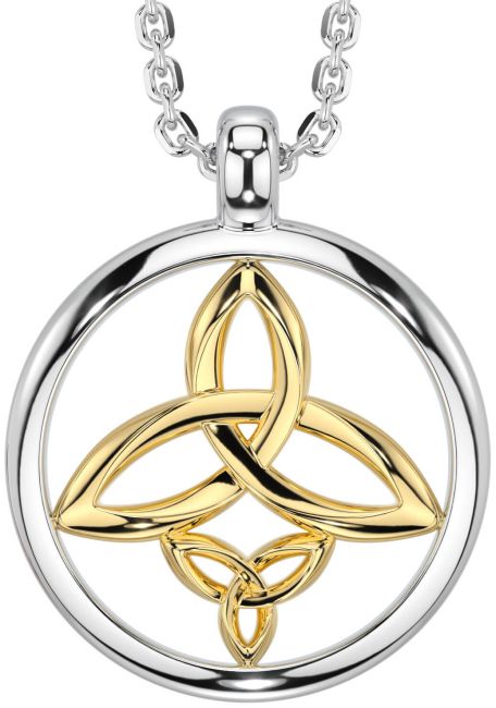 White Yellow Gold Celtic Trinity Knot Necklace