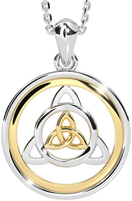 White Yellow Gold Celtic Trinity Knot Necklace