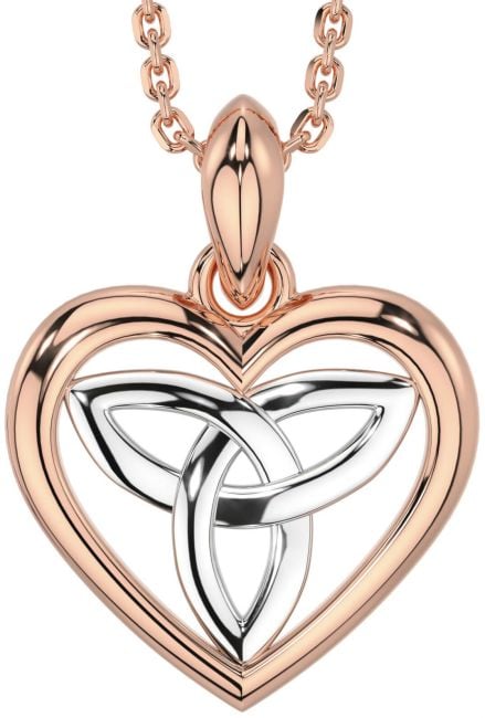 Rose Gold Silver Celtic Trinity Knot Heart Necklace