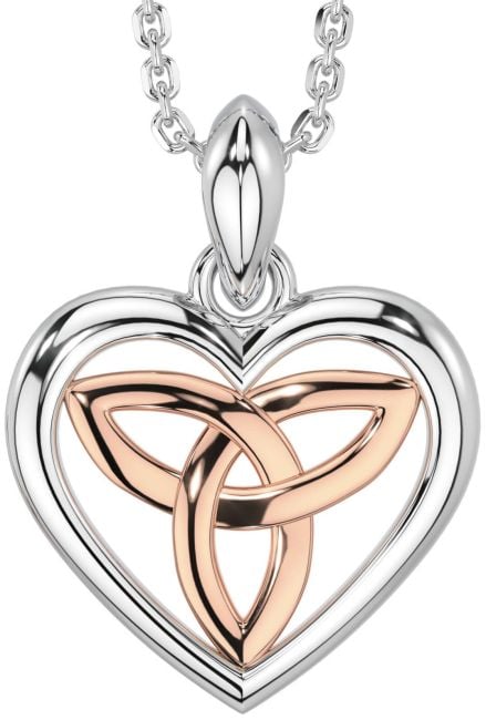 Rose Gold Silver Celtic Trinity Knot Heart Necklace