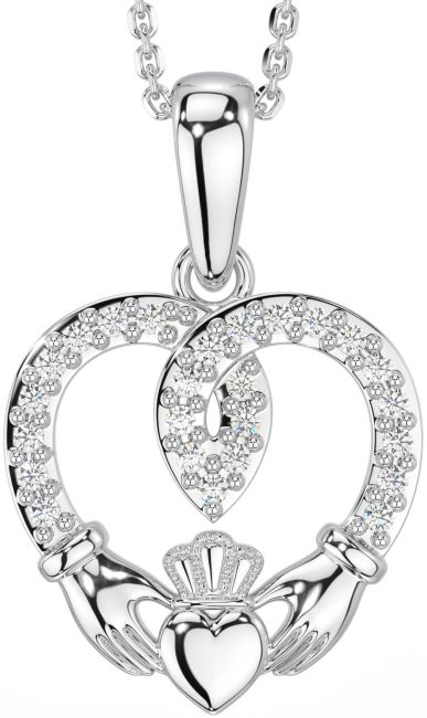 Diamond White Gold Claddagh Celtic Heart Necklace