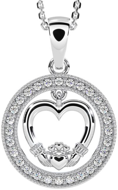 Diamant Zilver Claddagh Hart Halsketting