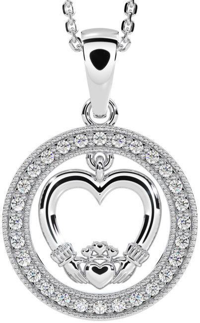 Diamond White Gold Claddagh Heart Necklace