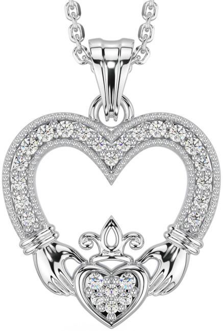 Diamond White Gold Claddagh Celtic Heart Necklace