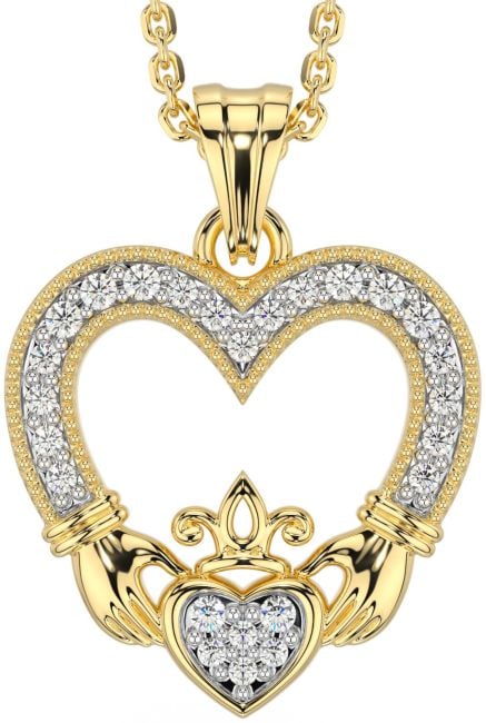 Diamond Gold Claddagh Celtic Heart Necklace