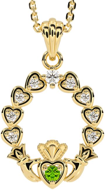 Aur Peridot de diamant Colier cu inimă Claddagh din argint