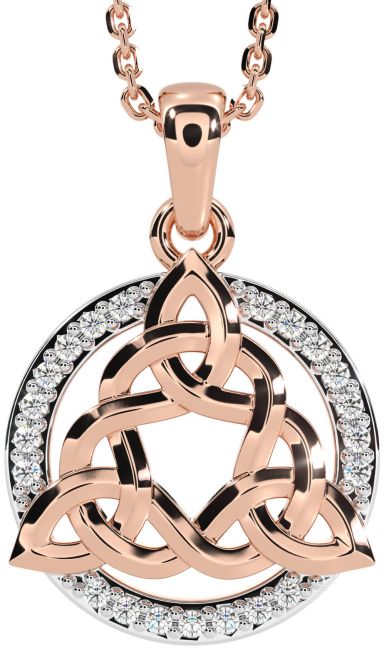 Diamond Rose Gold Silver Celtic Trinity Knot Necklace