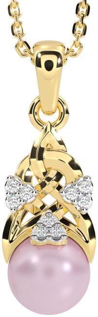 Diamond Gold Silver Celtic Trinity Knot Pearl Necklace