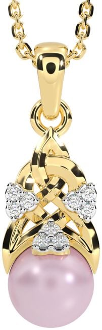 Diamond Gold Celtic Trinity Knot Pearl Necklace