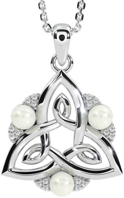 Diamond White Gold Celtic Trinity Knot Pearl Necklace