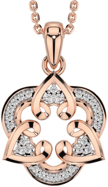 Diamond Rose Gold Celtic Trinity Knot Heart Necklace
