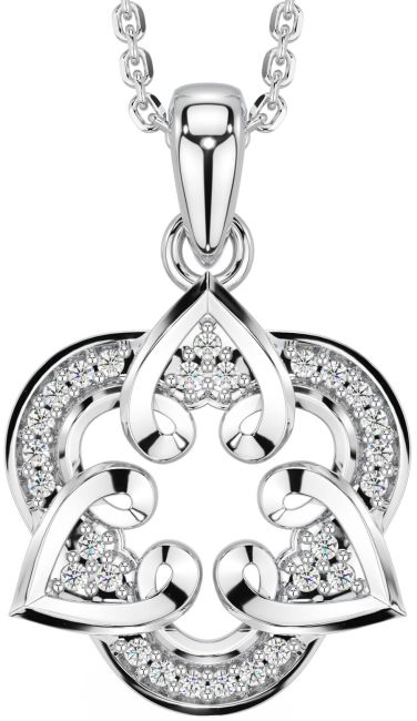 Diamond White Gold Celtic Trinity Knot Heart Necklace