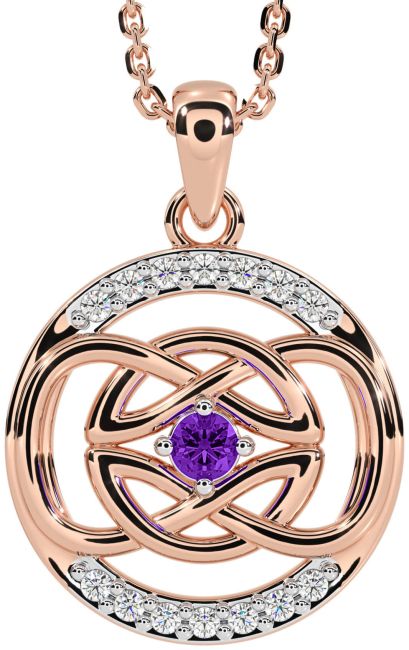 Diamond Amethyst Rose Gold Silver Celtic Necklace