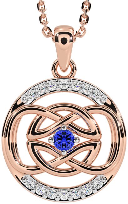 Diamond Sapphire Rose Gold Silver Celtic Necklace