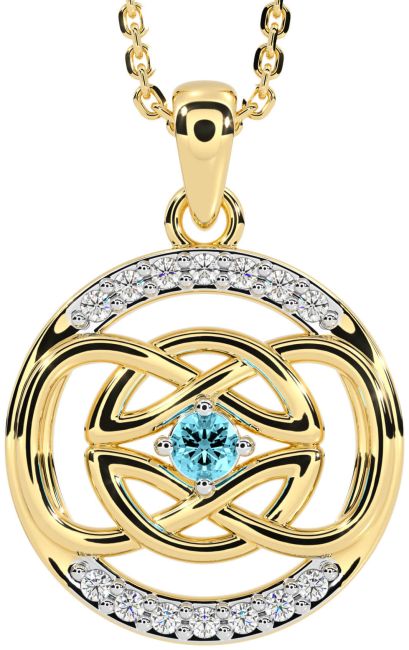 Diamond Aquamarine Gold Silver Celtic Necklace