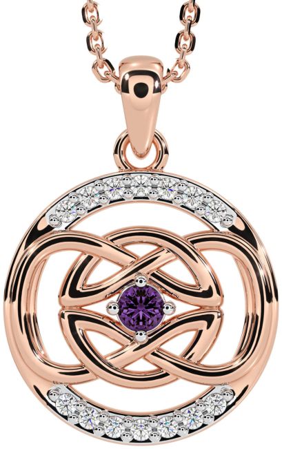 Diamond Alexandrite Rose Gold Celtic Necklace