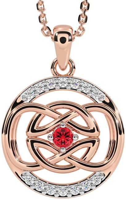 Diamond Ruby Rose Gold Celtic Necklace