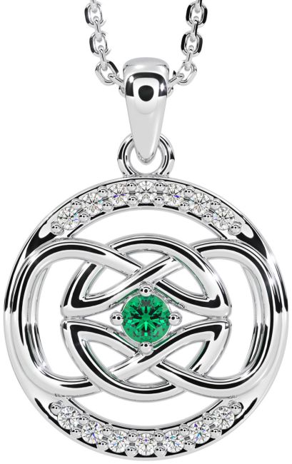Diamond Emerald Silver Celtic Necklace